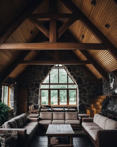 Rustic Modern A-Frame Cabin Lounge